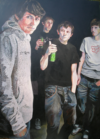 Oil on panel painting  - title 'Boys Night Out'