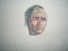 Early stages of painting ('Venetian Blind'). Shows drawing and under-painting. 